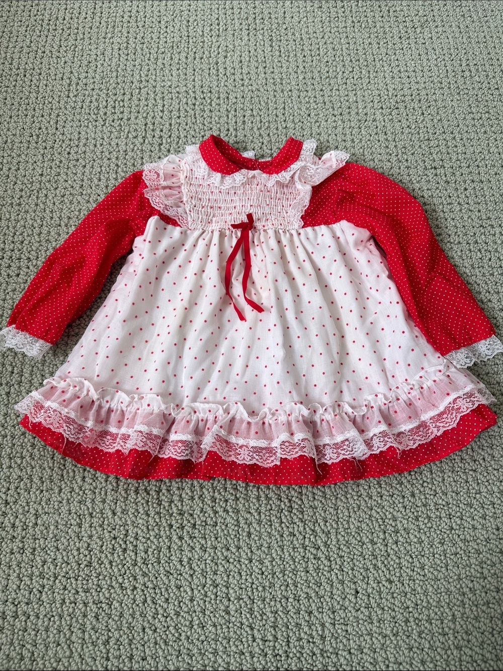Vintage girls dress red polka dot holiday 18m